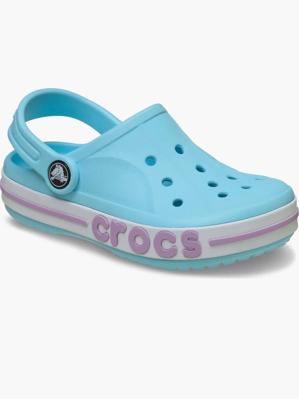 CROCS Kids Classic Clog in Light Blue with Lavender Trim